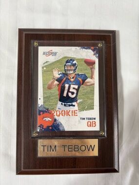 Wooden Plaque with Tim Tebow Rookie Football Card -